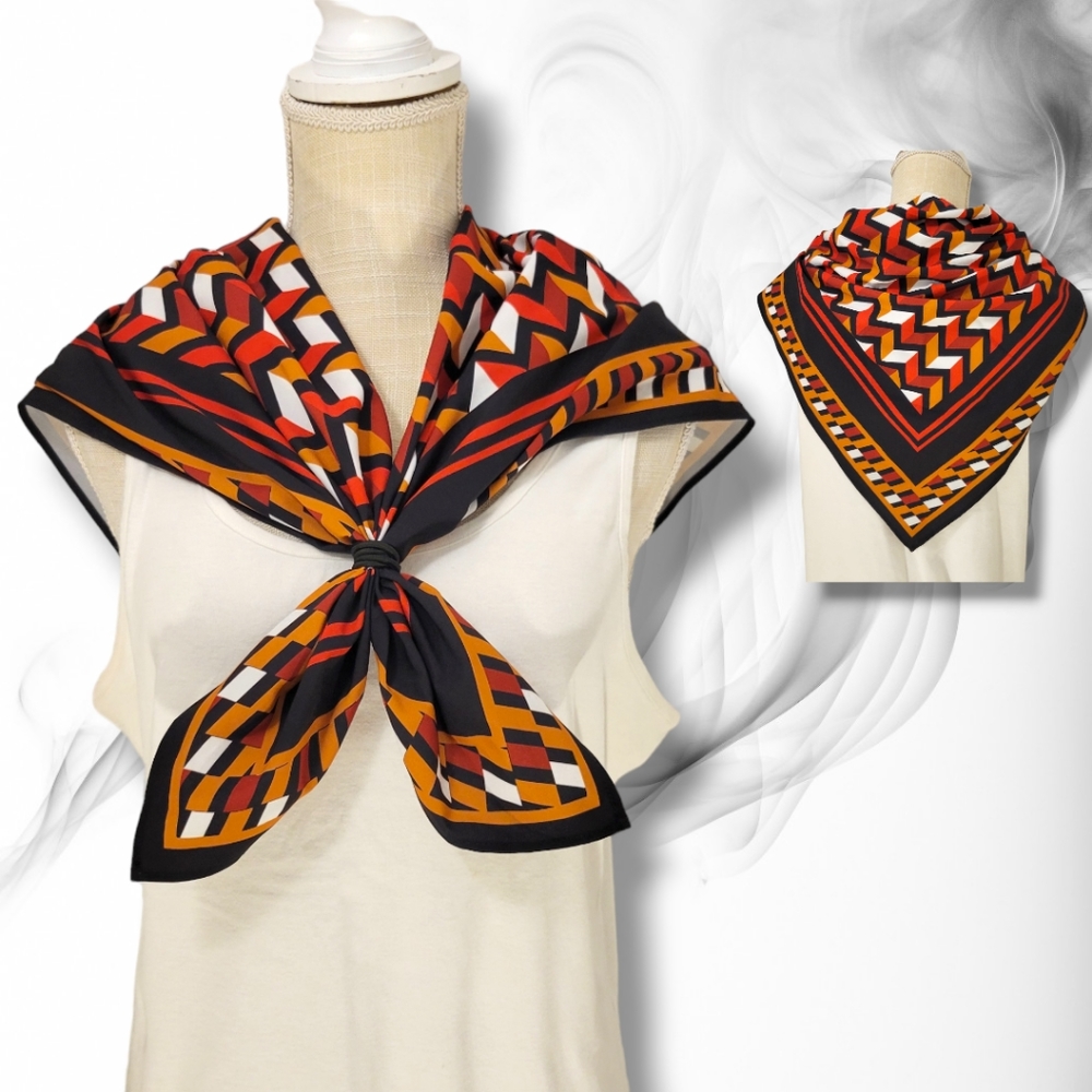 Patprimo Square Scarf Red Brown Black & White size 33.5" x 33.5"